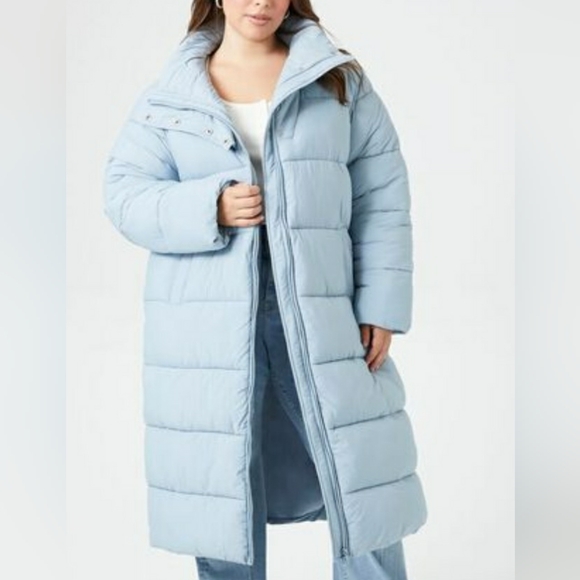 NEW Women Plus Size Longline Puffer Coat/Jacket! F21. Sky-Blue. 1X Adult. - Picture 3 of 16